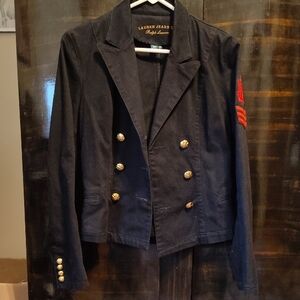 Lauren Jeans Co. Nautical Military Denim Black Blazer with Gold Buttons